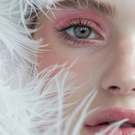 light pink eyeshadow look with feathered brows